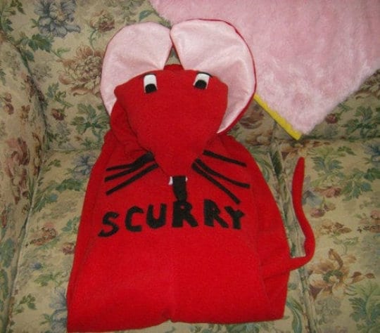 Kids Red Fleece Mouse Halloween Costume, Hooded Bodysuit with Tail