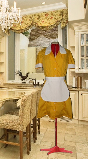 Waitress Dress Halloween Costume Uniform Orange Retro Diner Dress Pinup Hostess Rockabilly Outfit