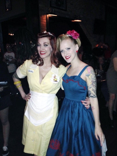 Waitress Dress Halloween Costume Uniform Polka Dot Retro Diner Dress Rockabilly Pinup Hostess Outfit