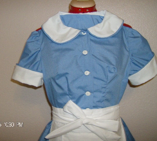 Waitress Dress Halloween Costume Uniform Blue White Retro Diner Dress Pinup Hostess Rockabilly Outfit