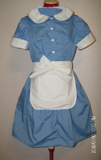 Waitress Dress Halloween Costume Uniform Blue White Retro Diner Dress Pinup Hostess Rockabilly Outfit