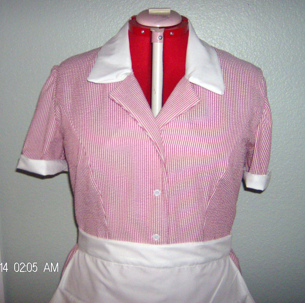 Waitress Dress Costume Uniform Retro Diner Pinup Hostess Halloween Costume Custom Made 50s Rockabilly Dress Ruby