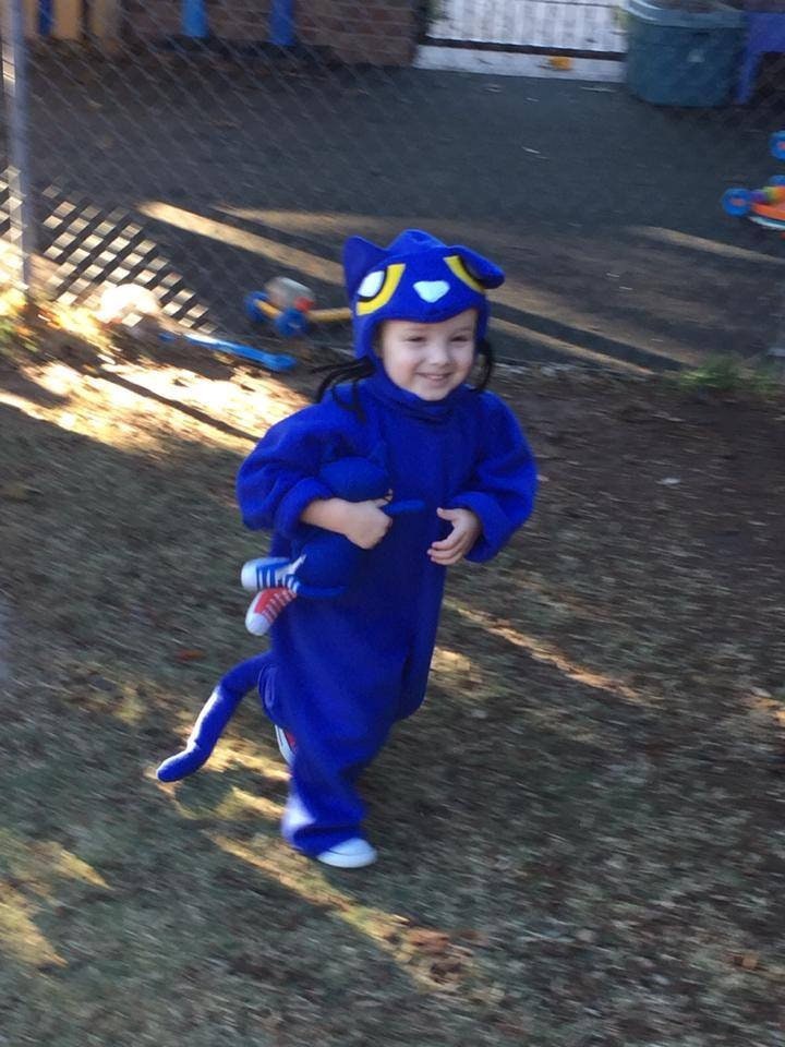 Blue Cat Halloween Costume With Yellow Jacket Outfit, Yellow Eyes Cat Costume, Kids Cartoon Cat Halloween Costume, Plush Blue Cat Costume