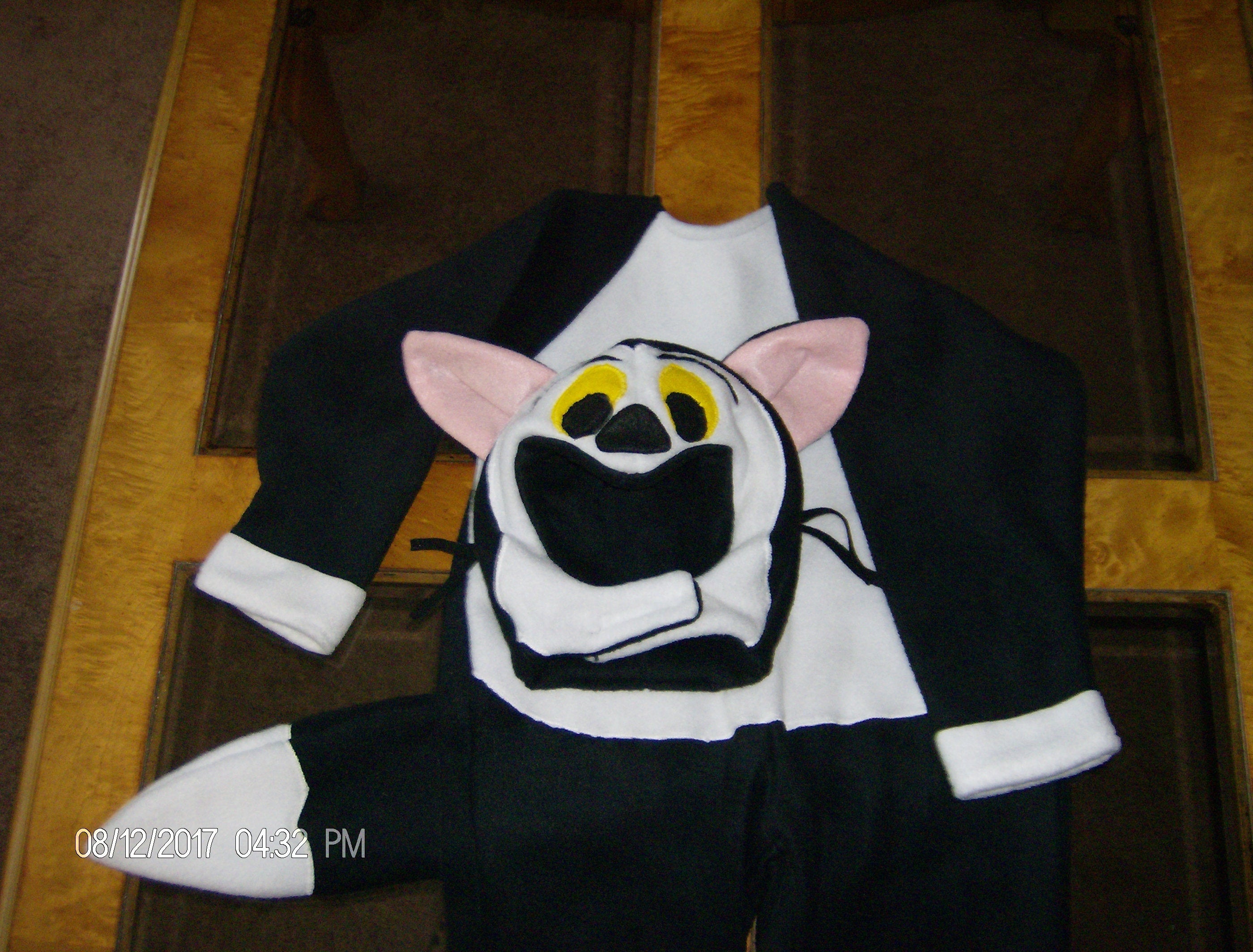 Kids Black Halloween Costume, Fleece Bodysuit and Hood, Open Face Cat