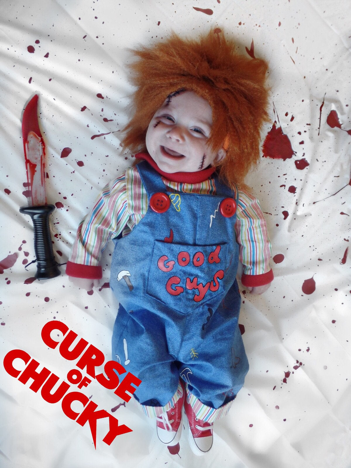 Hand-Painted Chucky Costume Coveralls, Horror Doll Halloween Outfit for Kids