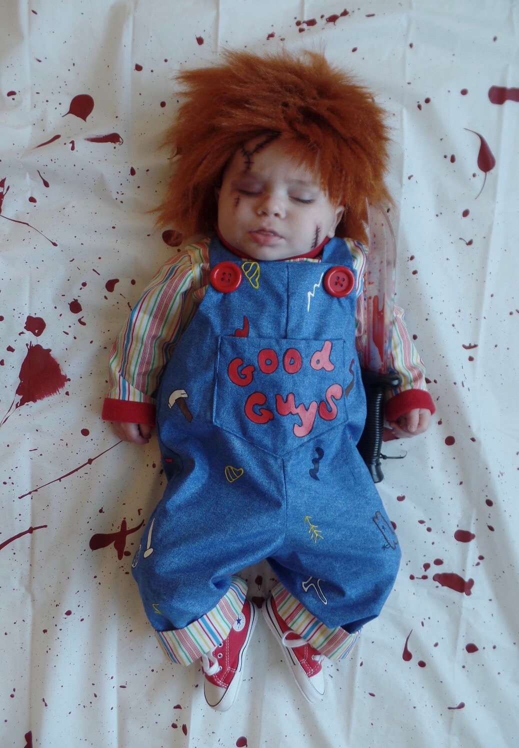 Hand-Painted Chucky Costume Coveralls, Horror Doll Halloween Outfit for Kids