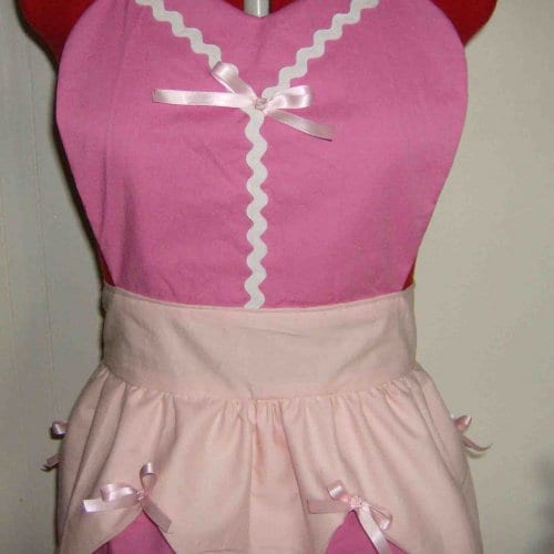 Retro Beauty Hostess Apron Costume Pink Waitress Uniform Pinup Maid Halloween Rockabilly Apron