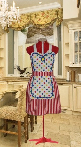 Retro Circus Waitress Apron Costume Pinup Maid Hostess Uniform Rockabilly Halloween Cosplay