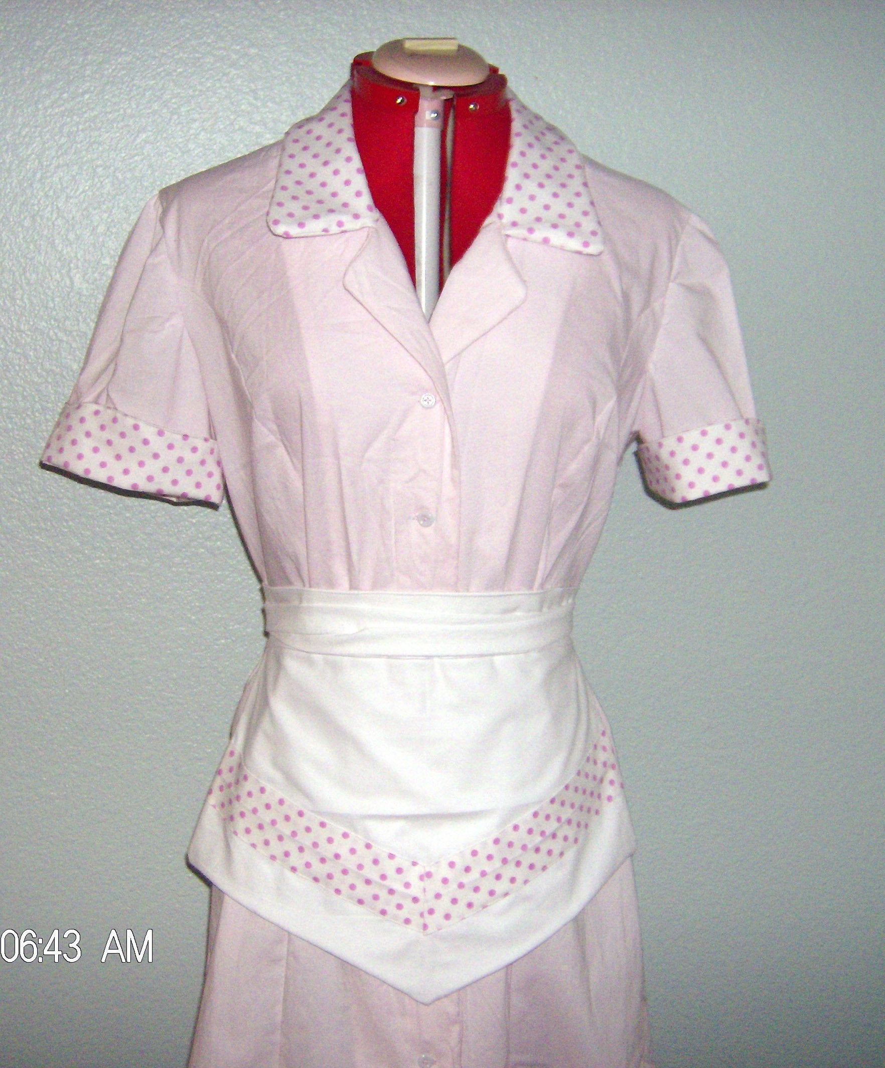 Waitress Dress Costume Halloween Uniform Alice Pink Polka Dot Retro Diner Dress Pinup Hostess Outfit
