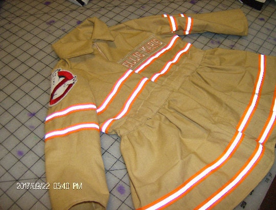 Girls Ghostbuster Costume Dress, Movie-Inspired Halloween Outfit, Tan Jumpsuit Style