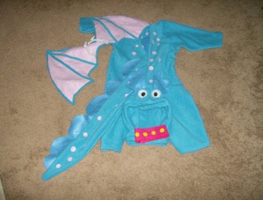 Kids Blue Fleece Stuffy Dragon Costume, Toddler Halloween Outfit, Fantasy Creature Bodysuit
