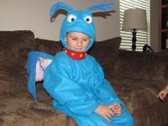 Kids Blue Fleece Stuffy Dragon Costume, Toddler Halloween Outfit, Fantasy Creature Bodysuit