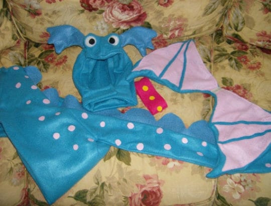 Kids Blue Fleece Stuffy Dragon Costume, Toddler Halloween Outfit, Fantasy Creature Bodysuit