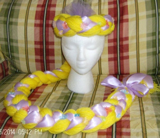 Rapunzel Yarn Wig, Long Blonde Princess Braid, Fairytale Halloween Costume Accessory