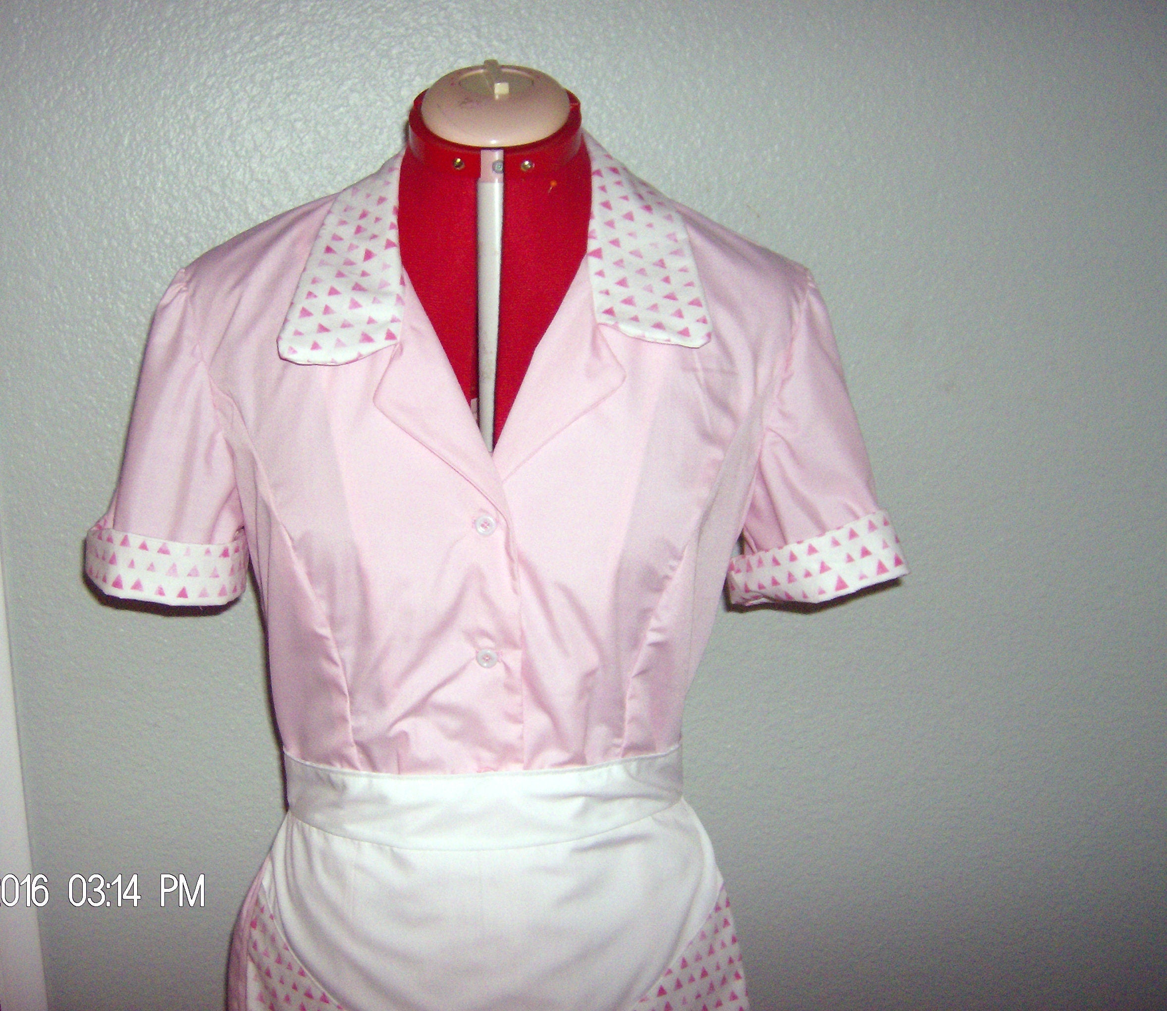 Pink Waitress Dress Costume Uniform Maid Pink Retro Diner Dress Pinup Hostess Halloween Rockabilly Outfit