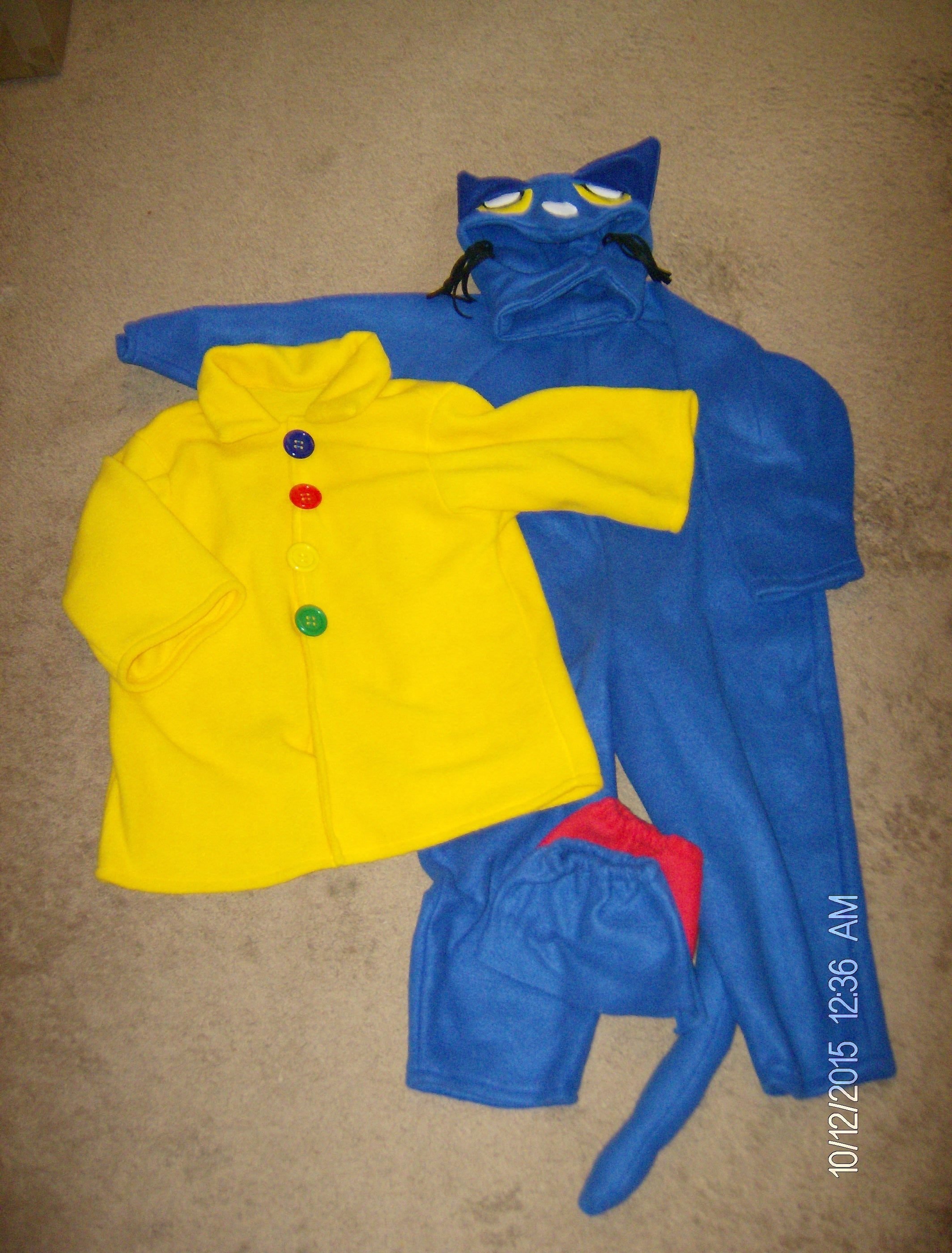 Blue Cat Halloween Costume With Yellow Jacket Outfit, Yellow Eyes Cat Costume, Kids Cartoon Cat Halloween Costume, Plush Blue Cat Costume
