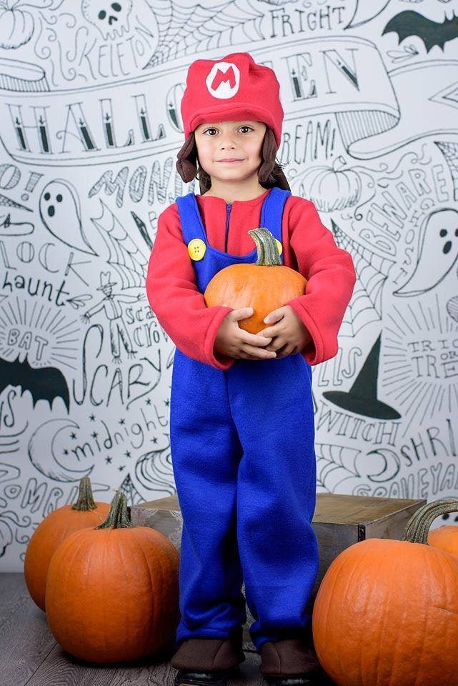Plumber Mario Halloween Costume Outfit, Video Game Inspired Costume, Kids Gamer Halloween Costume, Retro Plumber Costume