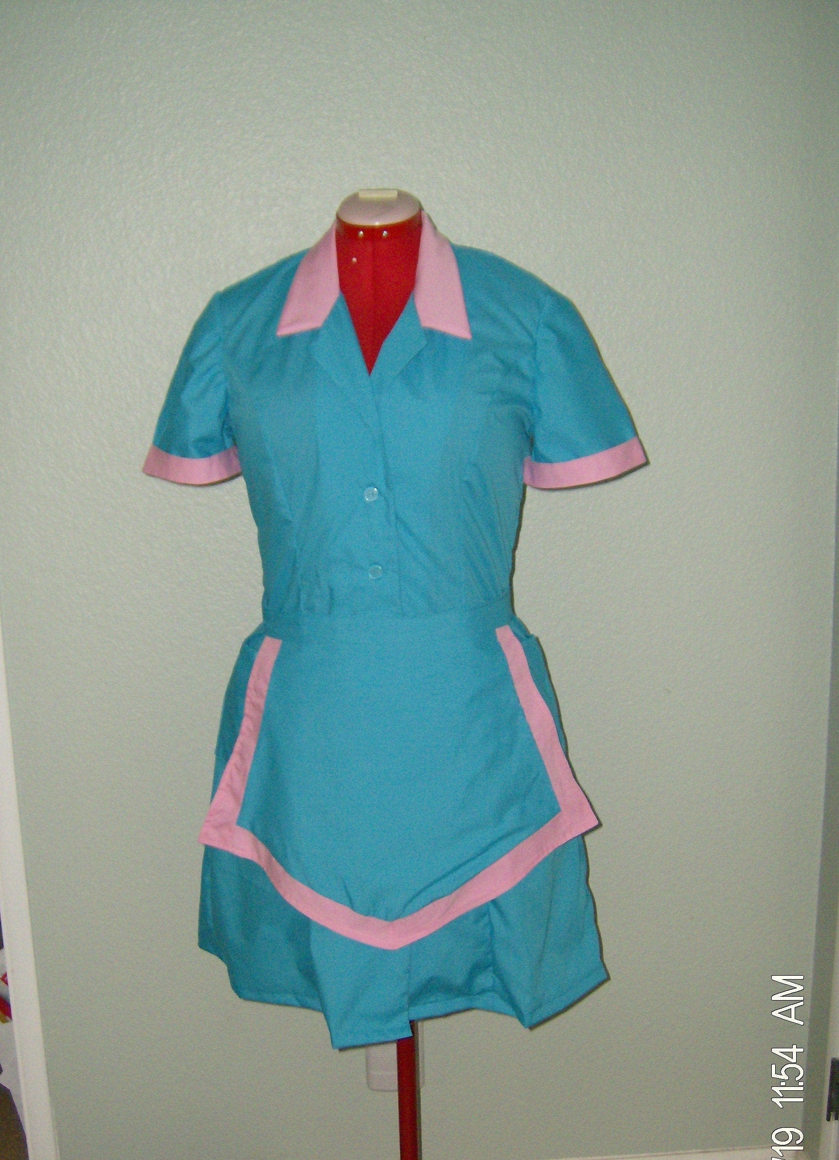 Waitress Dress Halloween Costume Uniform Retro Diner Hostess Dress Pinup Rockabilly Costume Outfit
