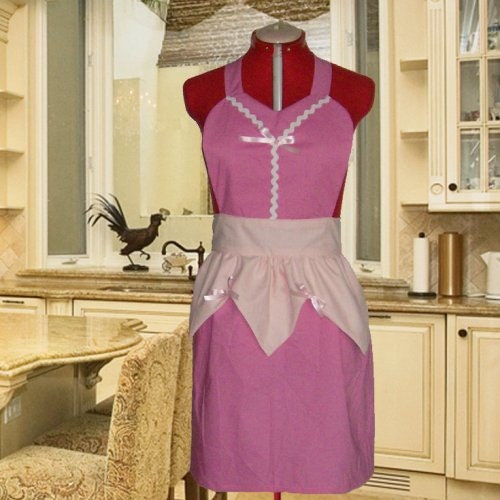 Retro Beauty Hostess Apron Costume Pink Waitress Uniform Pinup Maid Halloween Rockabilly Apron