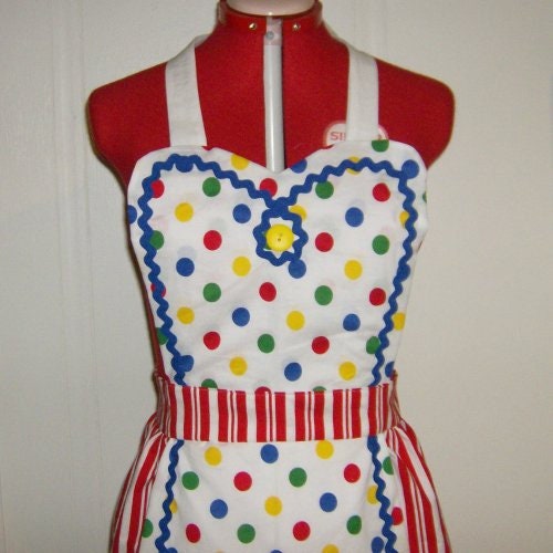 Retro Circus Waitress Apron Costume Pinup Maid Hostess Uniform Rockabilly Halloween Cosplay