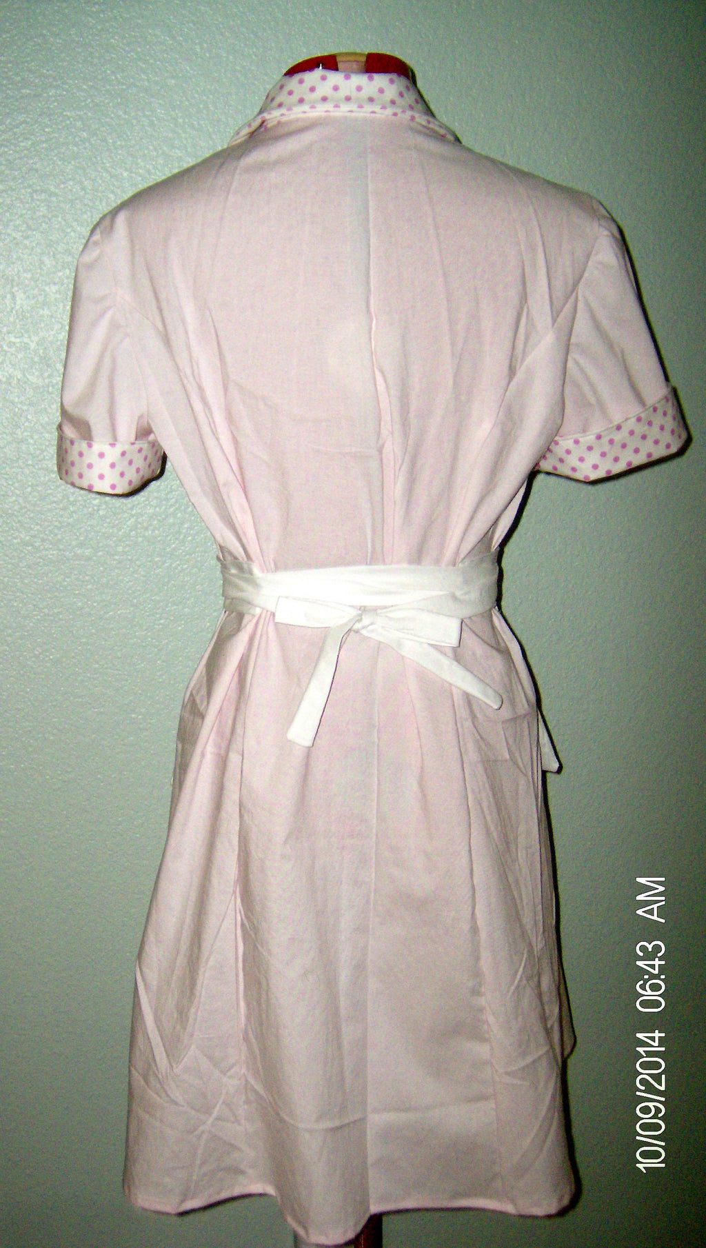 Pink Polka Dot Waitress Dress Costume: Retro Diner Uniform, Hostess Outfit