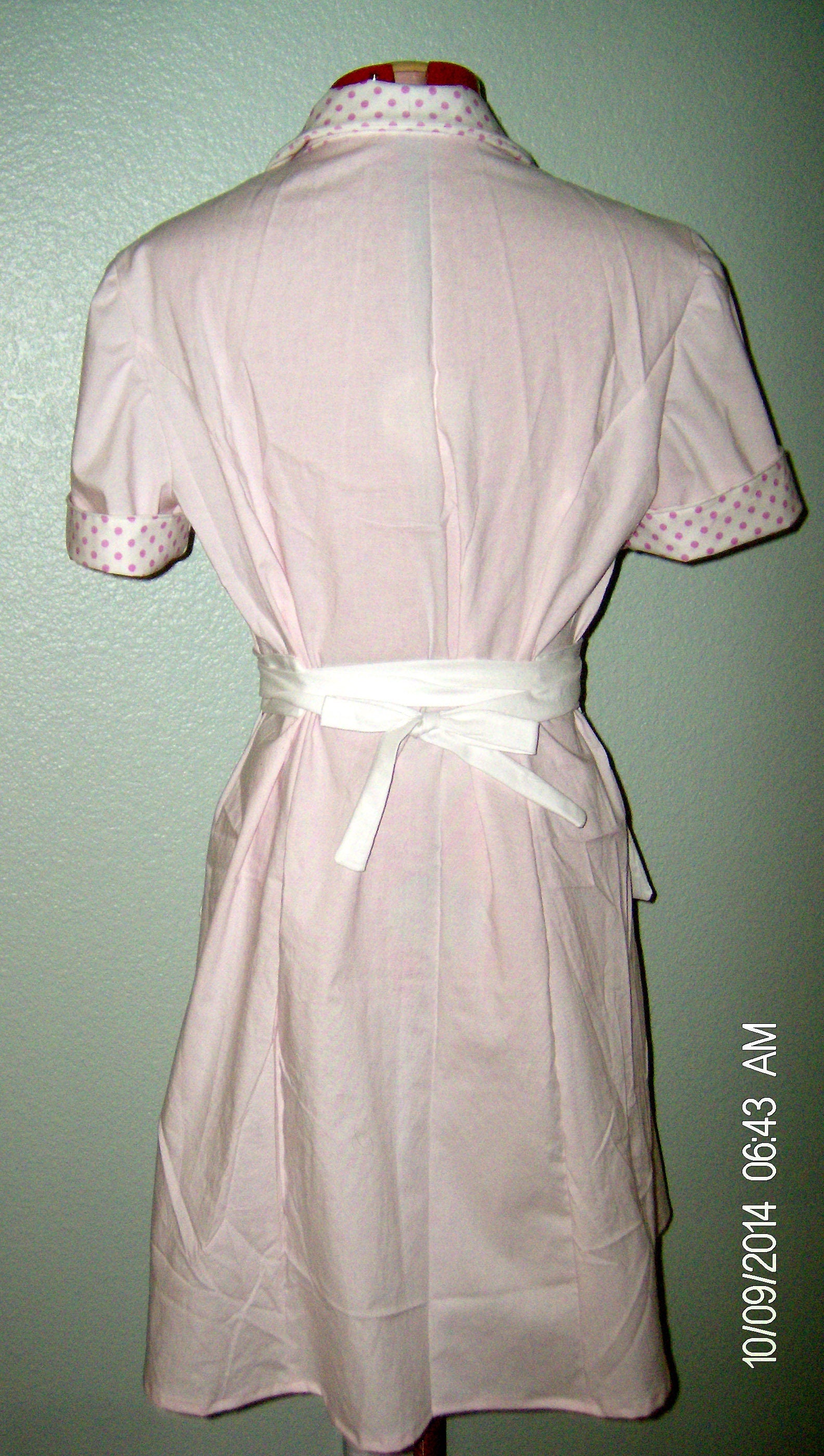 Pink Polka Dot Waitress Dress Costume: Retro Diner Uniform, Hostess Outfit