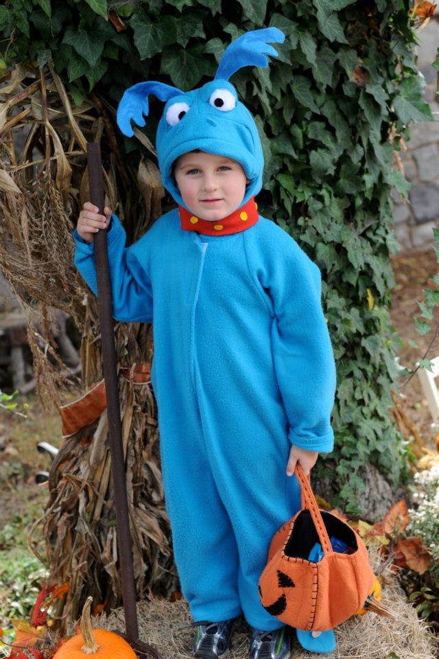 Kids Blue Fleece Stuffy Dragon Costume, Toddler Halloween Outfit, Fantasy Creature Bodysuit
