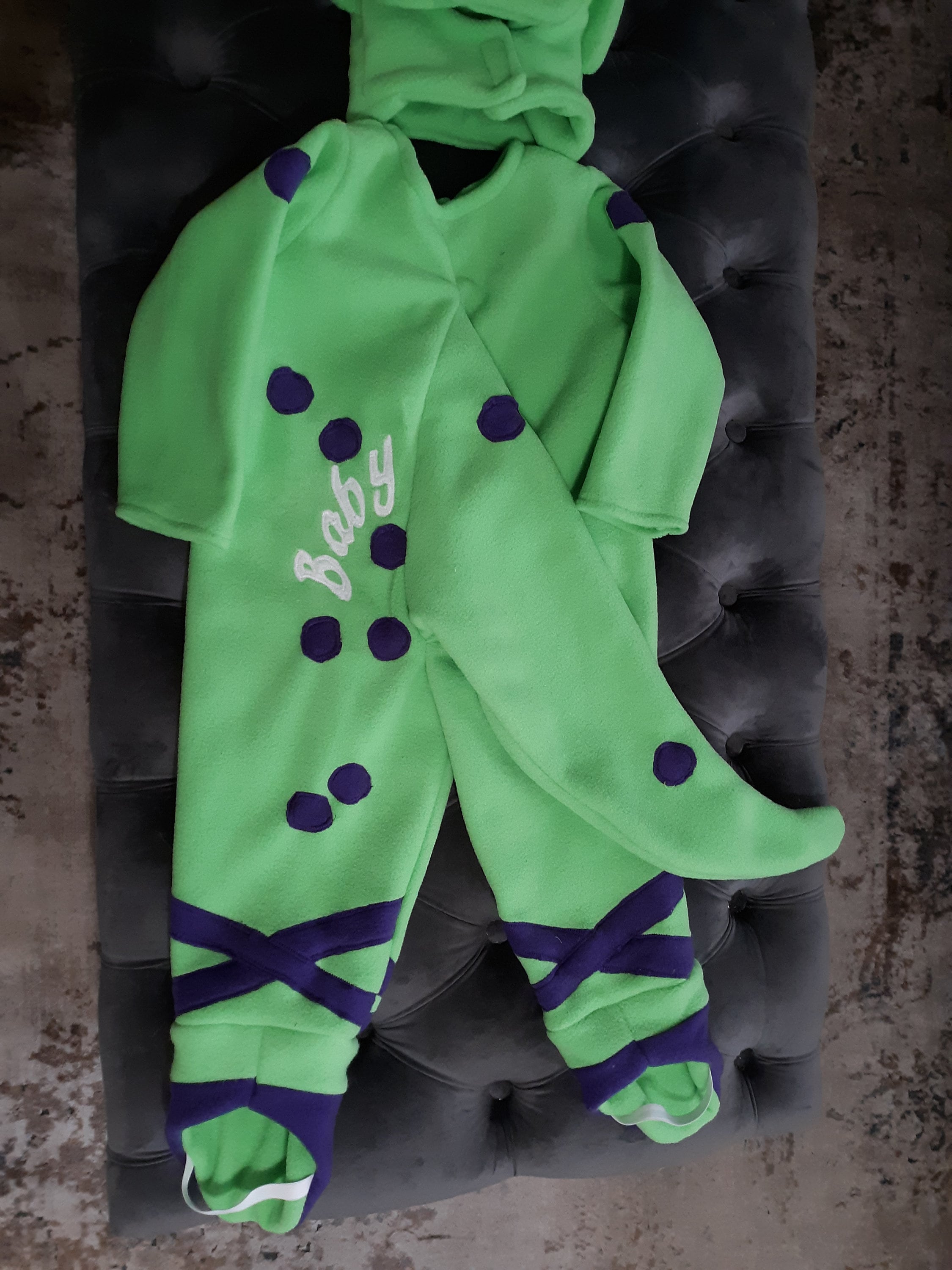 Baby Bop Fleece Dinosaur Costume, Purple Halloween Outfit, Retro Character Toddler Dress-Up