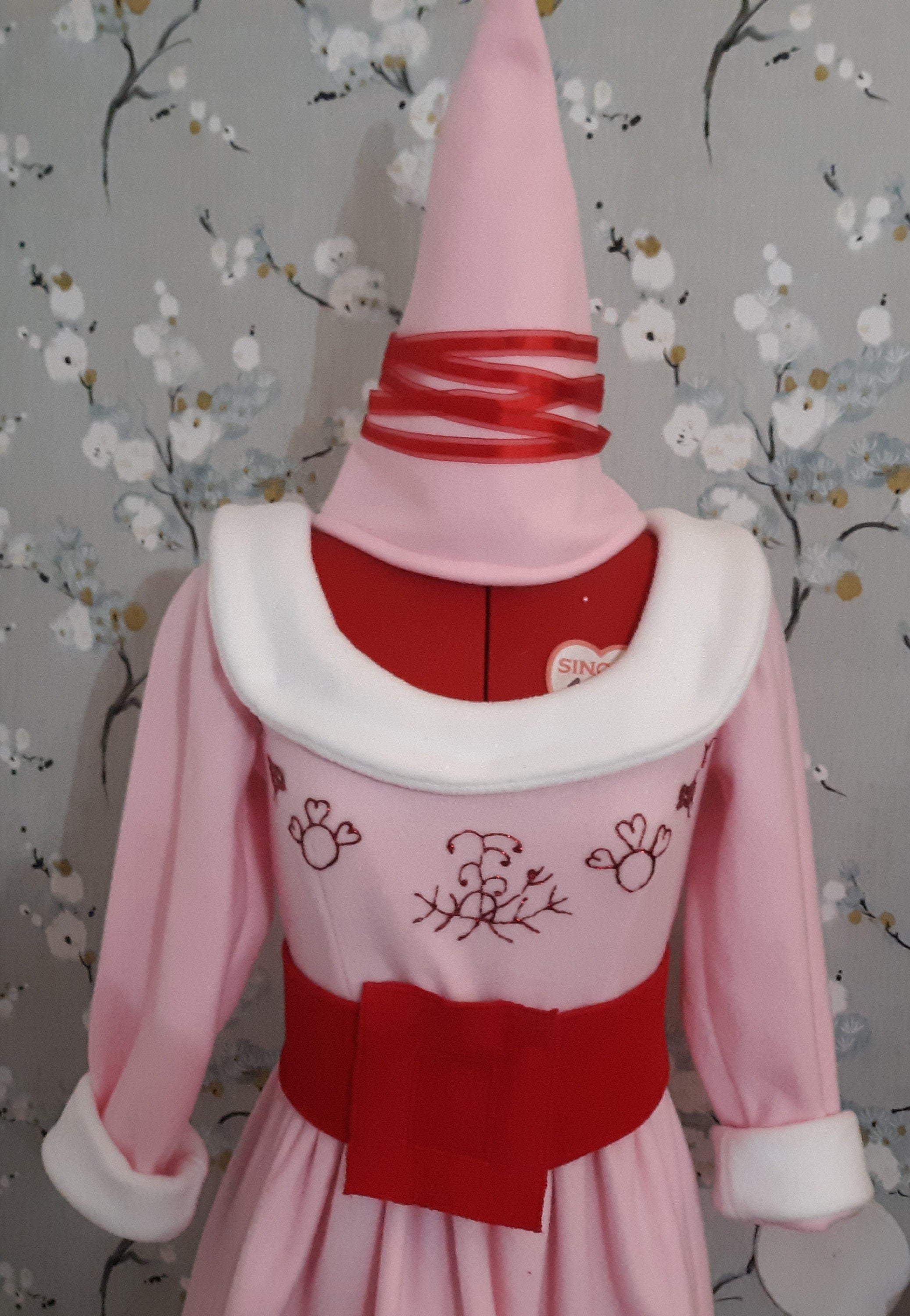 Women's Jovie Elf Costume, Pink Fleece Dress, Holiday Cosplay Set