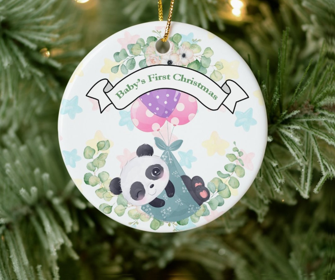 Baby Animal Ceramic Ornament, Panda Lion Tiger Monkey Hippo, Safari Nursery Christmas KeepsakePersonalized