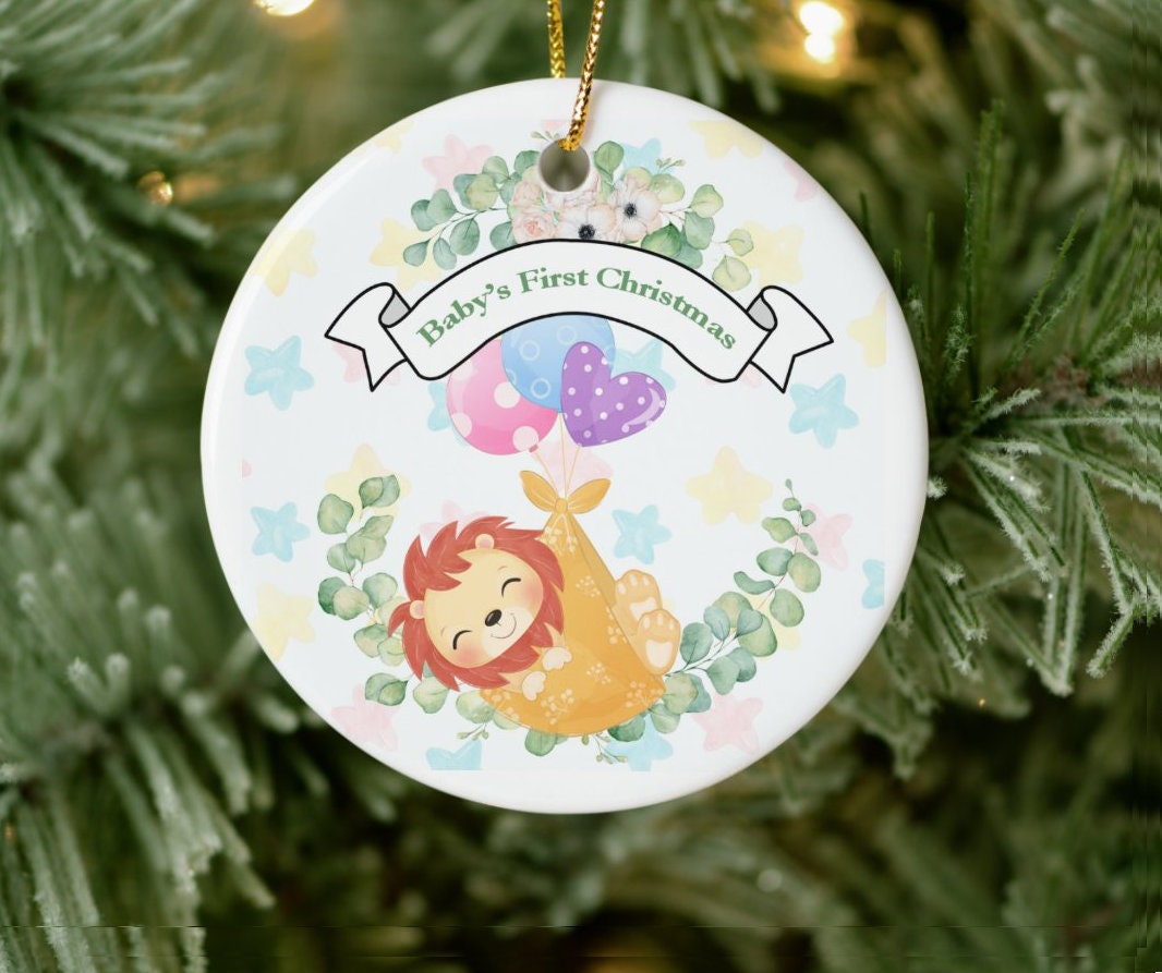 Baby Animal Ceramic Ornament, Panda Lion Tiger Monkey Hippo, Safari Nursery Christmas KeepsakePersonalized
