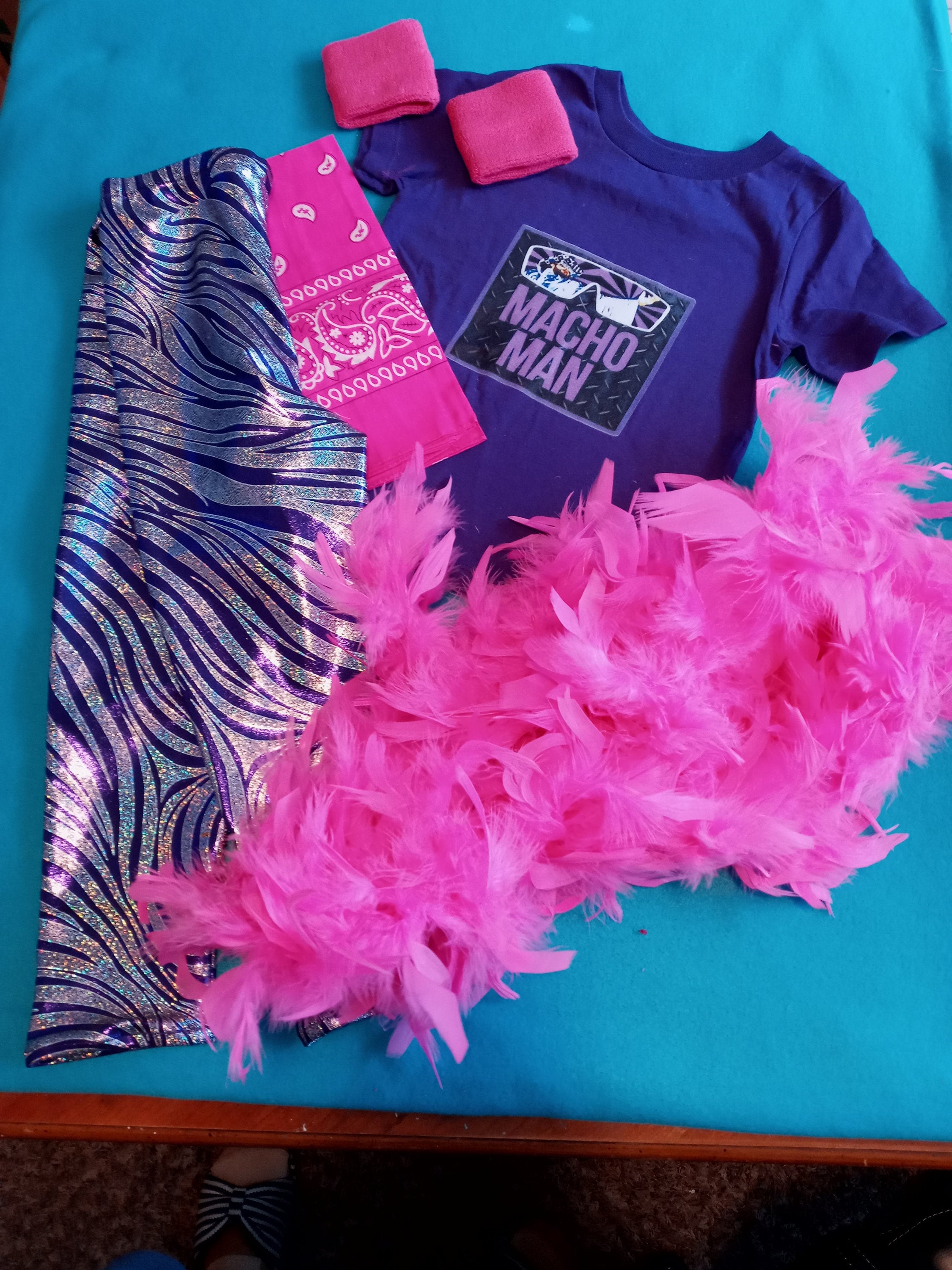 Macho Man Wrestling Costume for Kids, Purple Shirt, Zebra Pants, Boa