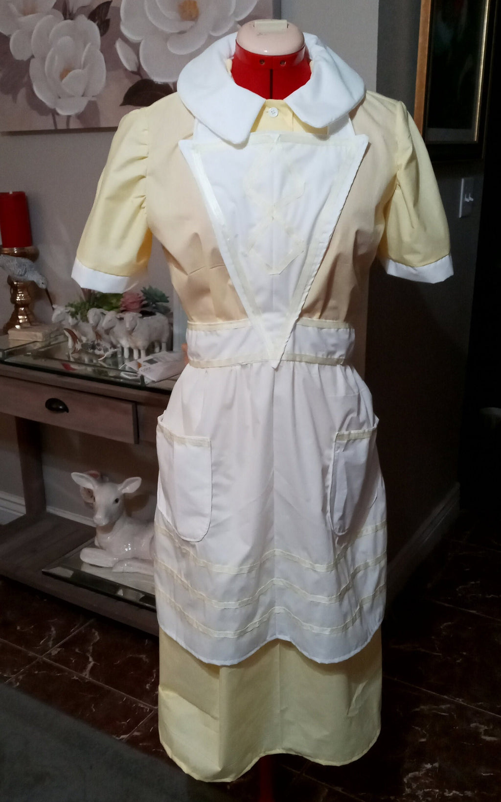 Waitress Dress Costume Halloween Uniform Yellow Retro Diner Dress Pinup Hostess Rockabilly Outfit