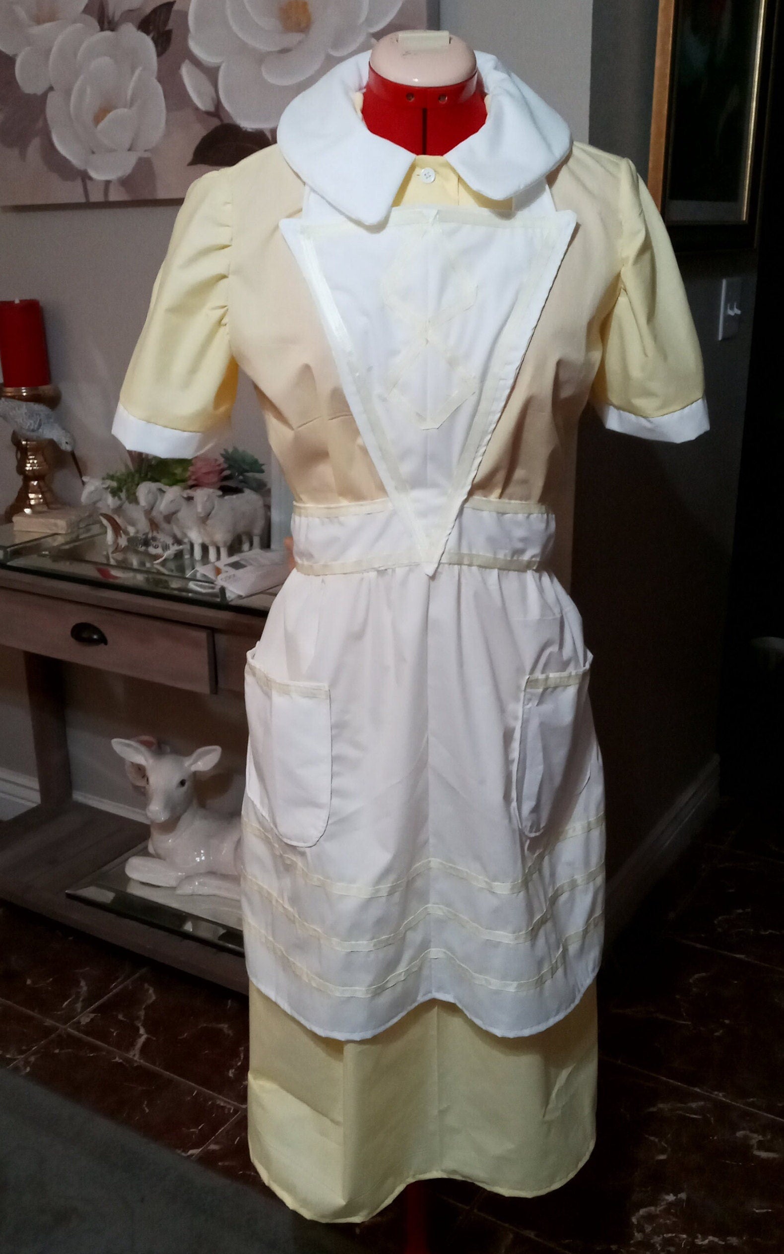 Waitress Dress Costume Halloween Uniform Yellow Retro Diner Dress Pinup Hostess Rockabilly Outfit