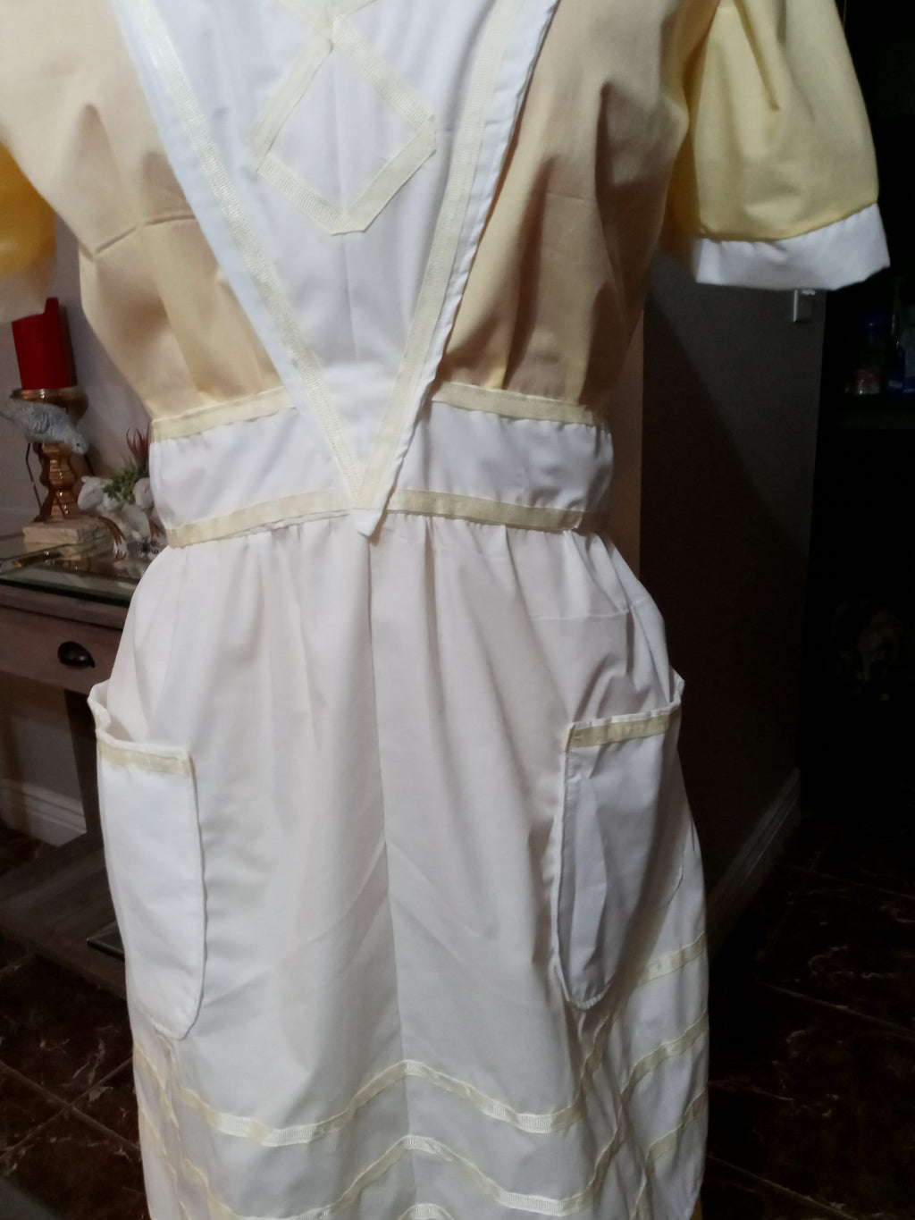 Waitress Dress Costume Halloween Uniform Yellow Retro Diner Dress Pinup Hostess Rockabilly Outfit
