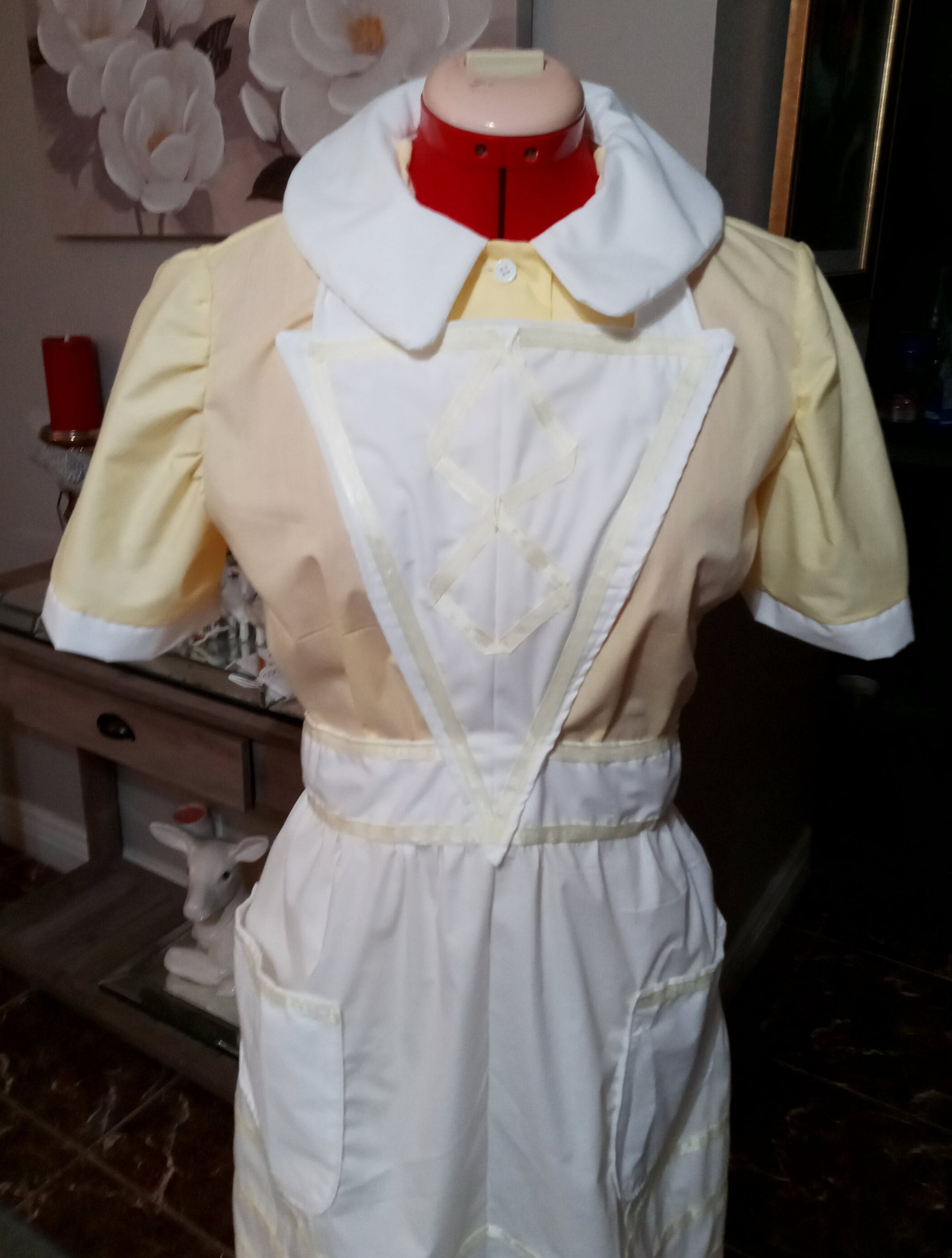 Waitress Dress Costume Halloween Uniform Yellow Retro Diner Dress Pinup Hostess Rockabilly Outfit