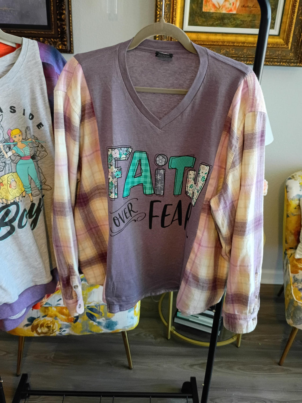 Upcycled Purple Flannel V-Neck Shirt – Faith Over Fear Christian Apparel (2XL)