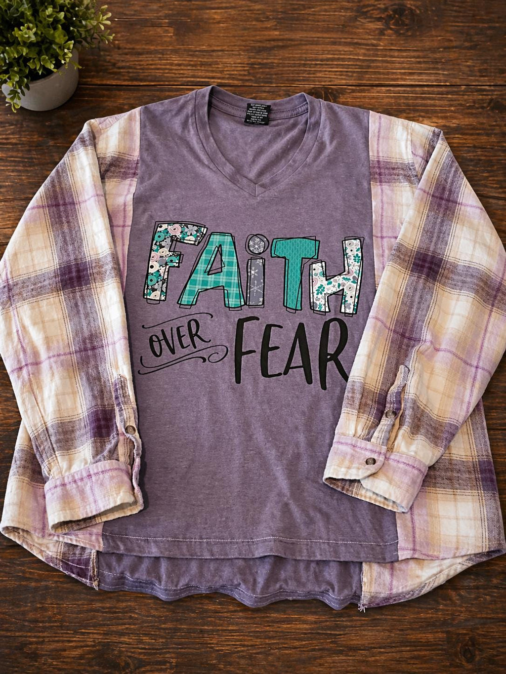 Upcycled Purple Flannel V-Neck Shirt – Faith Over Fear Christian Apparel (2XL)