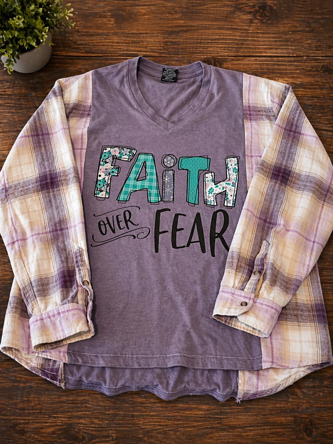 Upcycled Purple Flannel V-Neck Shirt – Faith Over Fear Christian Apparel (2XL)