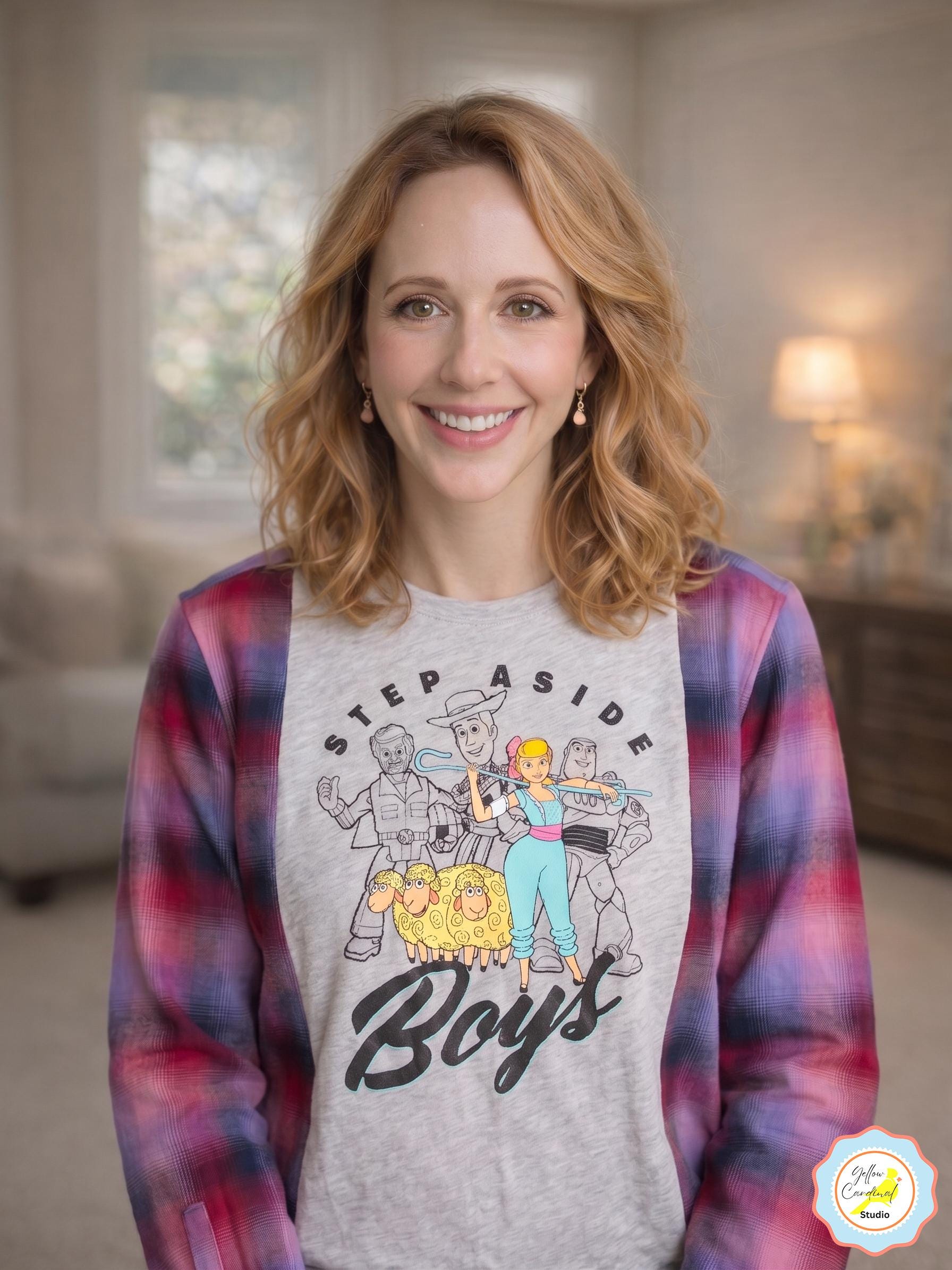 Toy Story Upcycled Flannel Sweatshirt – Bo Peep, Woody, Buzz Plaid Hoodie (2XL)