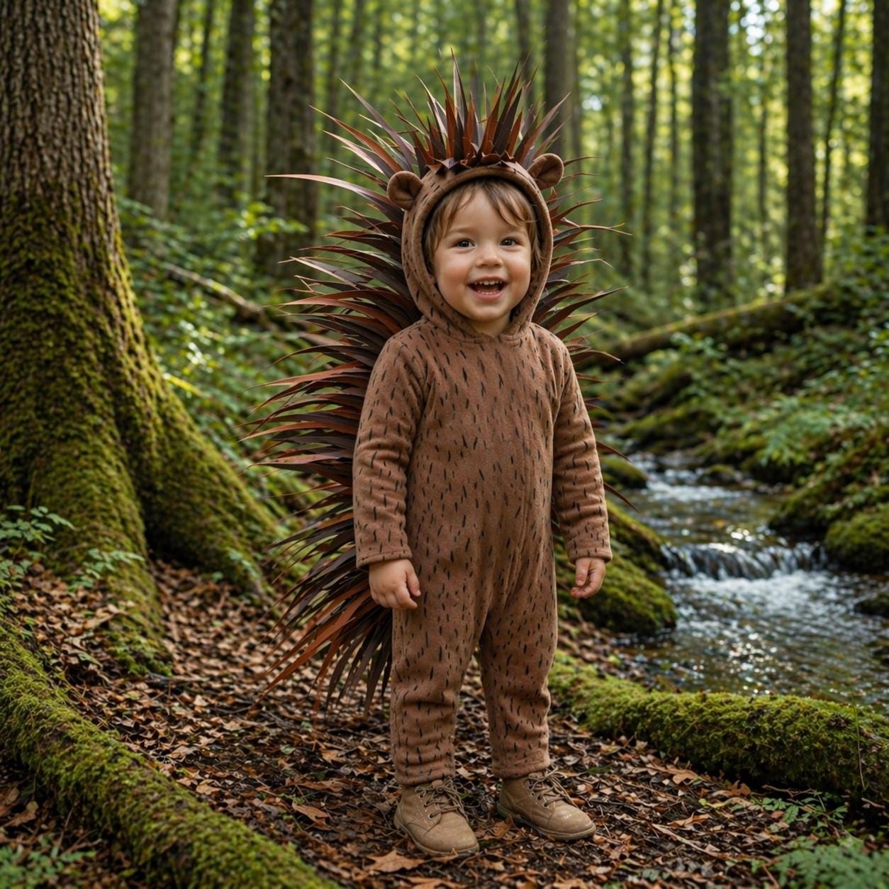 Fleece Porcupine Costume: Woodland Creature Halloween Cosplay Bodysuit Quills