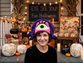 Celia One-Eyed Monster Hat, Pink Applique Eye, Stuffed Snakes, Halloween Cosplay Costume