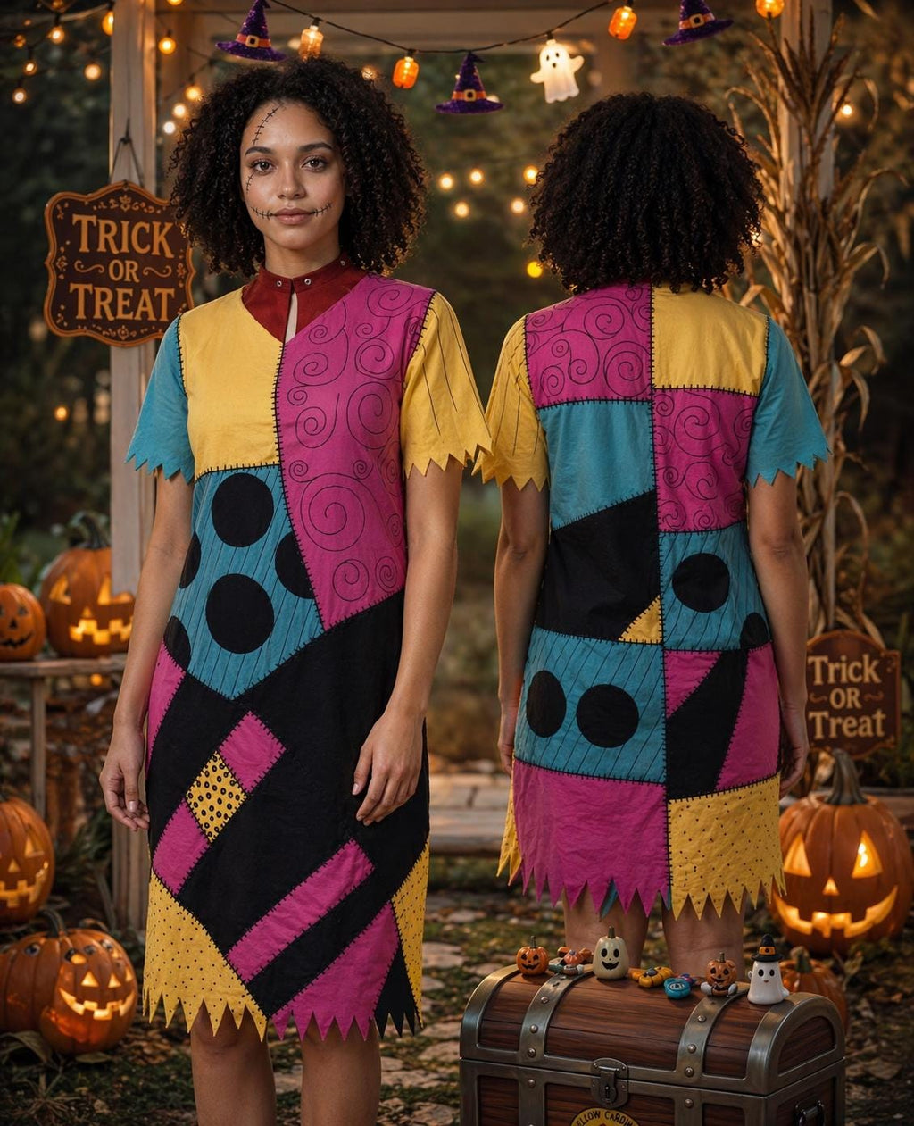 Sally Stitches Halloween Costume Dress, Women's Patchwork Costume, Gothic Rag Doll Halloween Costume, Spooky Cute Outfit