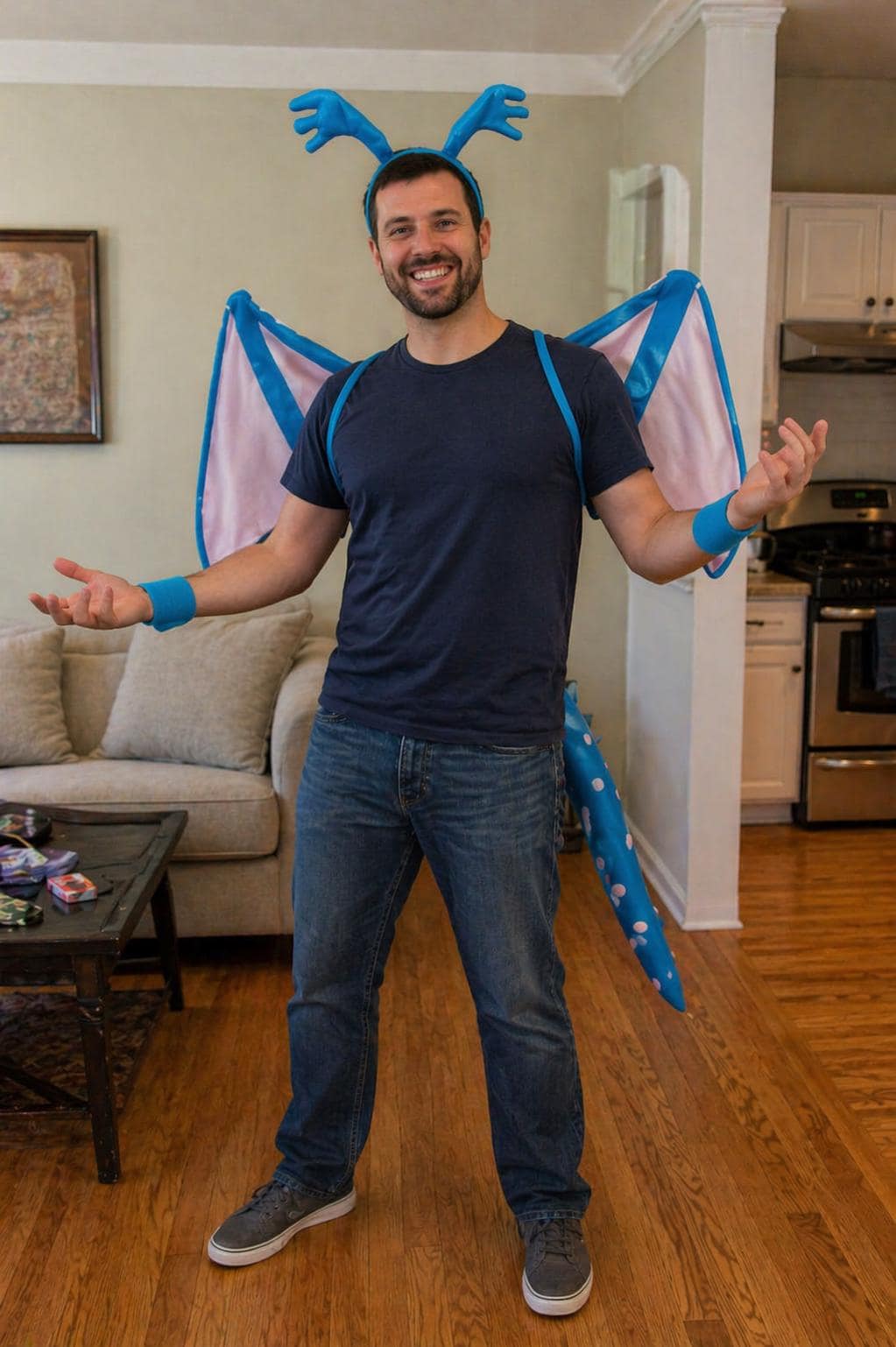 Blue Stuffy Dragon Tail Wings And Headband Halloween Costume, Kids Dragon Costume, Plush Fantasy Halloween Costume, Dragon Wings Tail Set