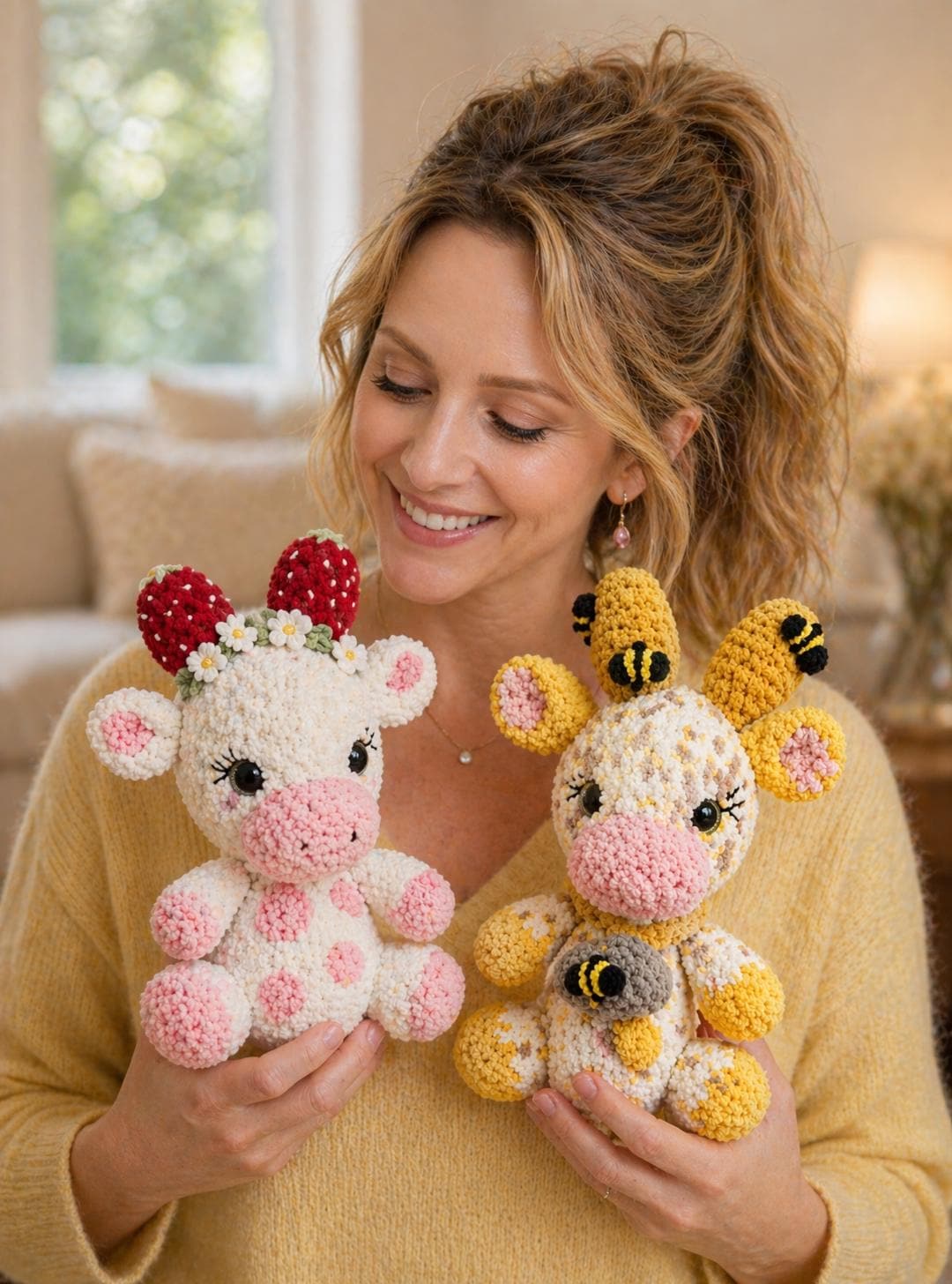 Crochet Honey Bee Cow Plushie, Chunky Yarn Stuffed Animal, Bumblebee Nursery Decor