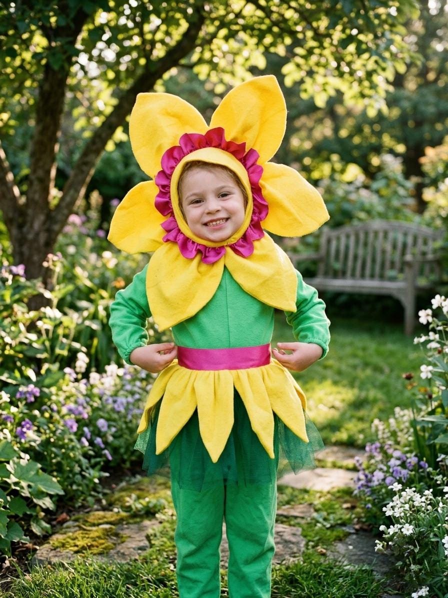 Girls Fleece Daffodil Costume, Halloween Dress-Up Outfit