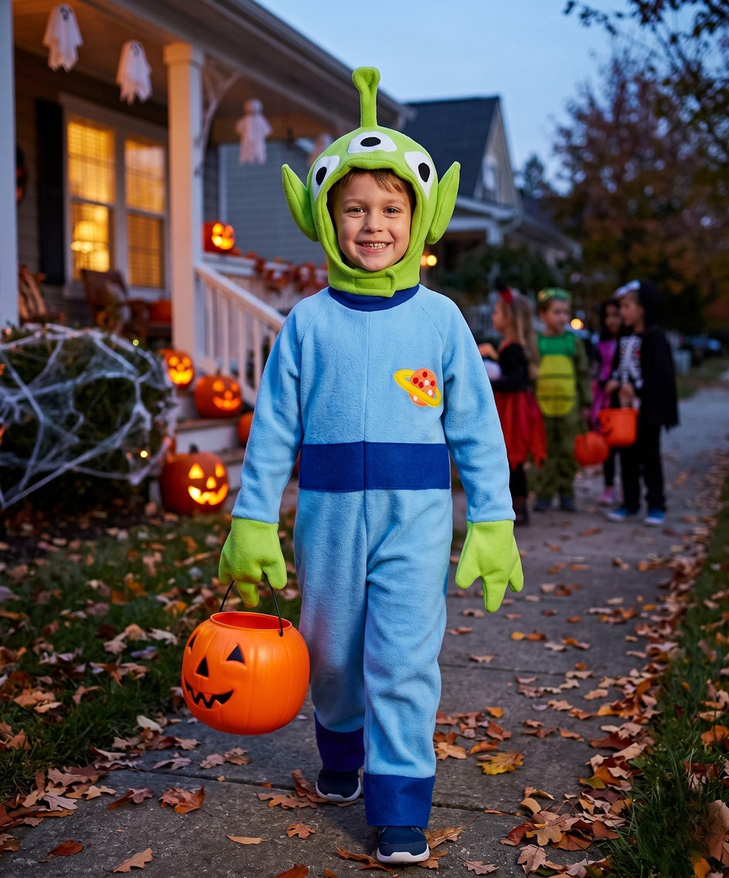 Kids Fleece Alien Costume, 3-Eyed Space Creature Halloween Outfit