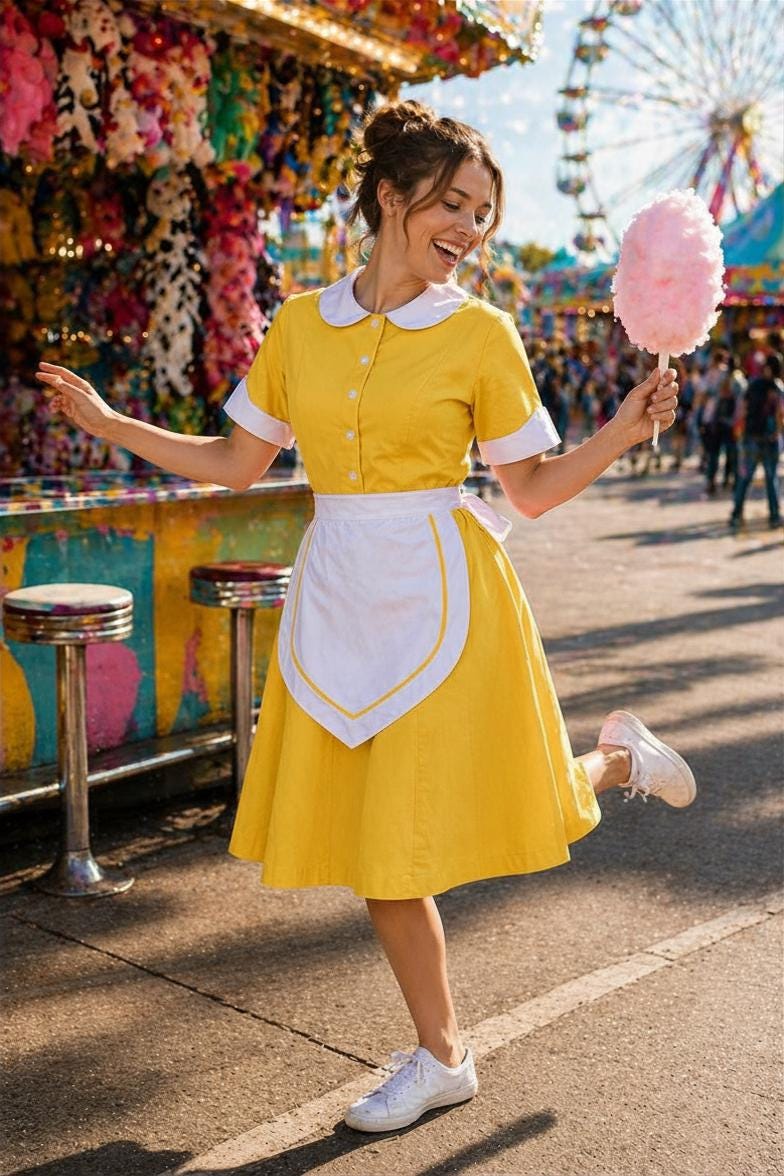 Waitress Dress Costume Uniform Retro Diner Waitress Dress Pinup Hostess Halloween Rockabilly Outfit