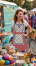 Retro Circus Waitress Apron Costume Pinup Maid Hostess Uniform Rockabilly Halloween Cosplay