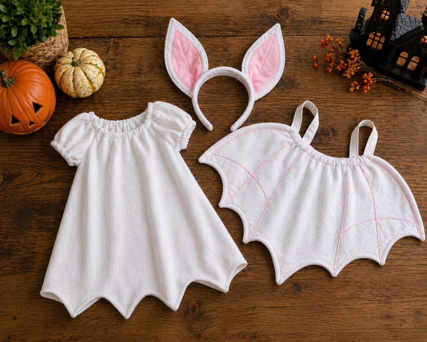 Girls Ghost Bat Halloween Costume Dress, Girls White Bat Halloween Costume, Cute Spooky Bat Costume, Whimsical Ghost Bat Dress Up
